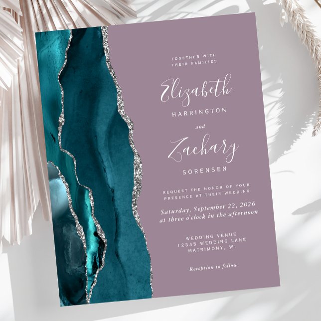 Papier Budget Turquoise Blue Argent Agate Mauve Mariage I (Créateur téléchargé)