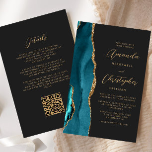 Papier Budget Turquoise Blue Gold Agate Dark QR Code Mari