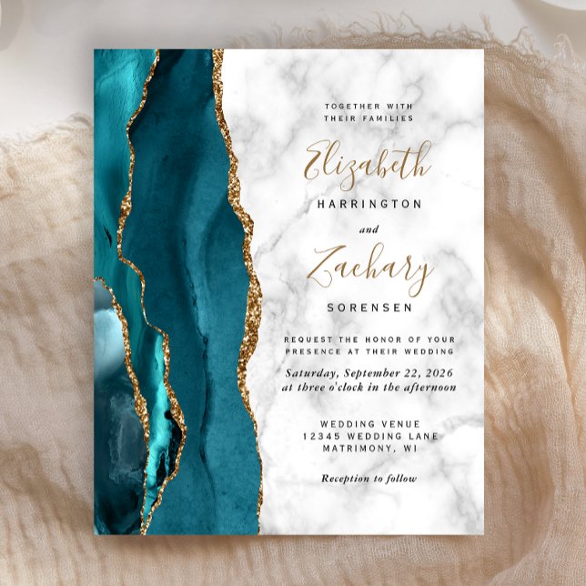 Papier Budget Turquoise Blue Gold Agate Marbre Mariage In (Créateur téléchargé)