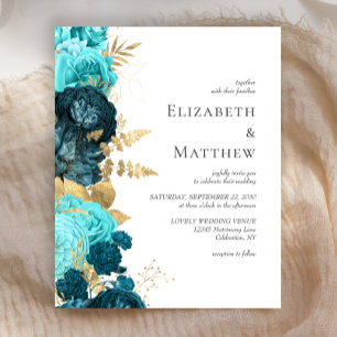 Papier Budget Turquoise Blue Gold Floral Faire-part de ma