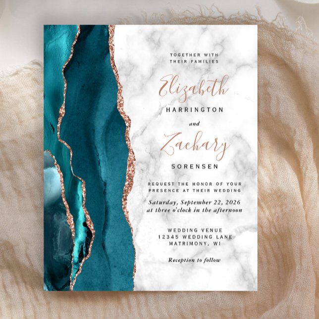 Papier Budget Turquoise Blue Rose Gold Agate Marbre Maria (Créateur téléchargé)