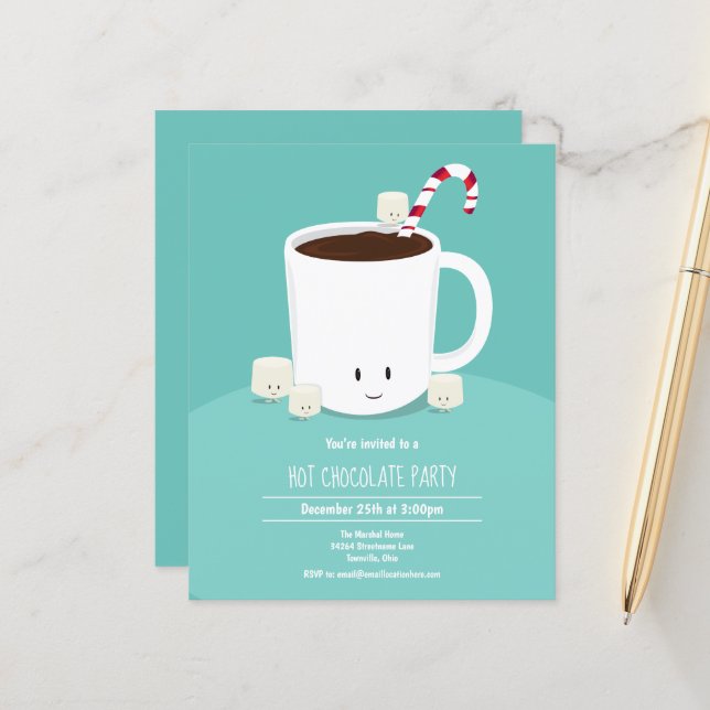 Papier Budget Turquoise chocolat chaud Noël Invitation de (Devant/Arrière en situation)