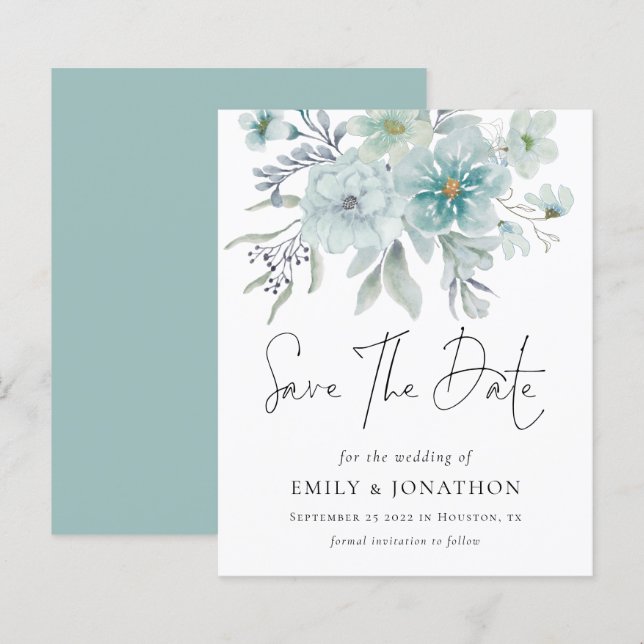 Papier Budget Turquoise Florales Blanches Mariage Enregis (Devant / Derrière)