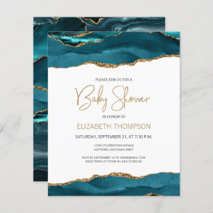 Papier Budget Turquoise Gold Agate Baby shower Invitation