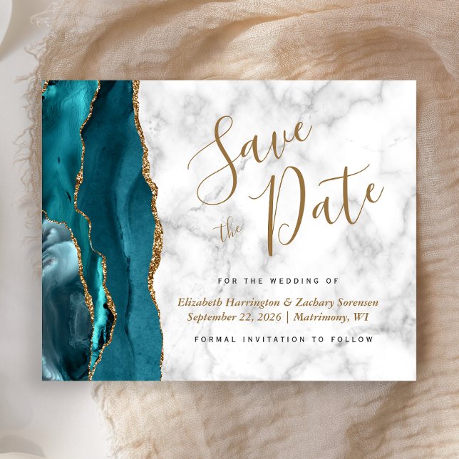 Papier Budget Turquoise Gold Agate Marbre Enregistrer la  (Créateur téléchargé)