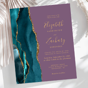 Papier Budget Turquoise Gold Agate Mauve Faire-part de ma