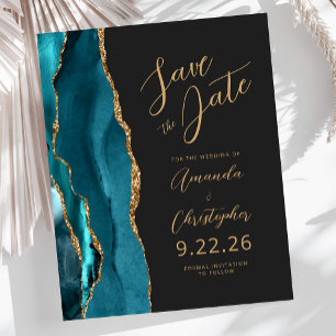 Papier Budget Turquoise Gold Agate Script Enregistrer la