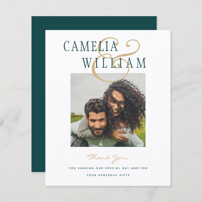 Papier BUDGET Turquoise Mariage vert PHOTO Merci (Devant / Derrière)