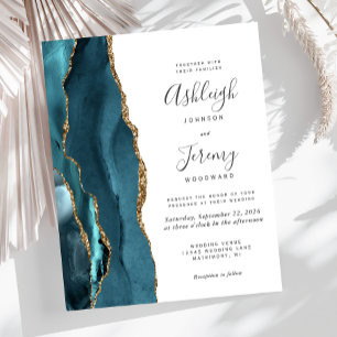 Papier Budget Turquoise Or Agate moderne Faire-part de ma