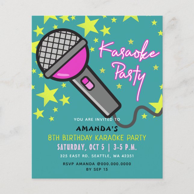 Papier Budget Turquoise Pink Kids Karaoke Party Invitatio (Devant)