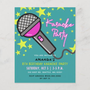 Papier Budget Turquoise Pink Kids Karaoke Party Invitatio