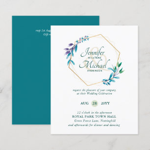 Papier BUDGET Turquoise Purple Gold Wreath Wedding Invita