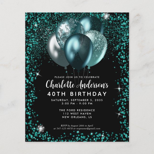 Papier Budget Turquoise Vert Parties scintillant noire Ba (Devant)