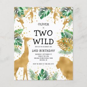 Papier Budget Two Wild Green Gold 2e Invitation d'anniver