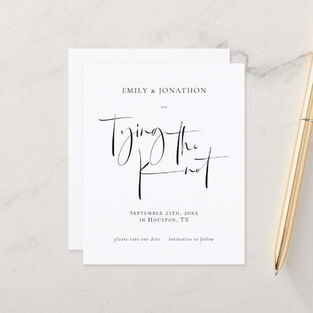 Papier Budget Tying the Knot Wedding Enregistrer la date (Devant/Arrière en situation)