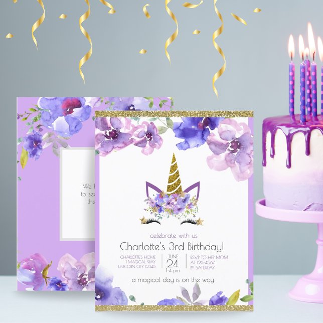 Papier Budget Unicorn Girl Purple Anniversaire fête (Budget Unicorn Girl Purple Birthday Party)