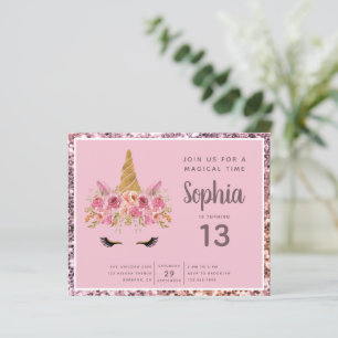 Papier Budget Unicorn Glitter Birthday Party Invite