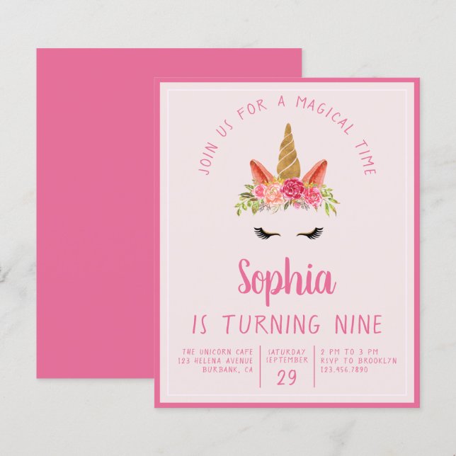 Papier Budget Unicorn Kid's Birthday Party (Devant / Derrière)