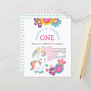Papier Budget Unicorn Virtual 1er anniversaire Invitation