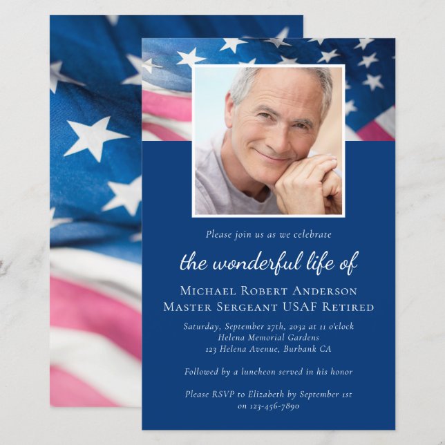 Papier Budget US Flag Veteran Memorial Service Invitation (Devant / Derrière)