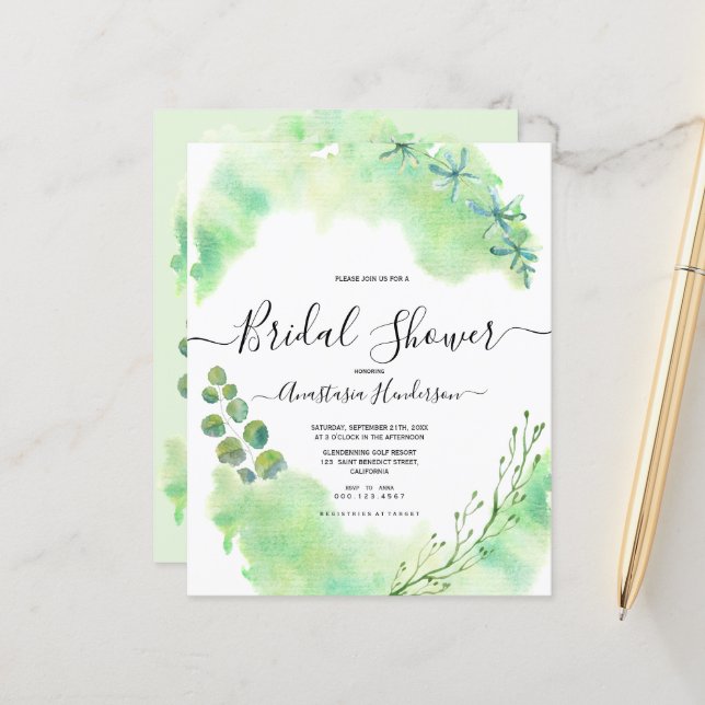 Papier Budget-verdure. Douche nuptiale. Invitation (Devant/Arrière en situation)