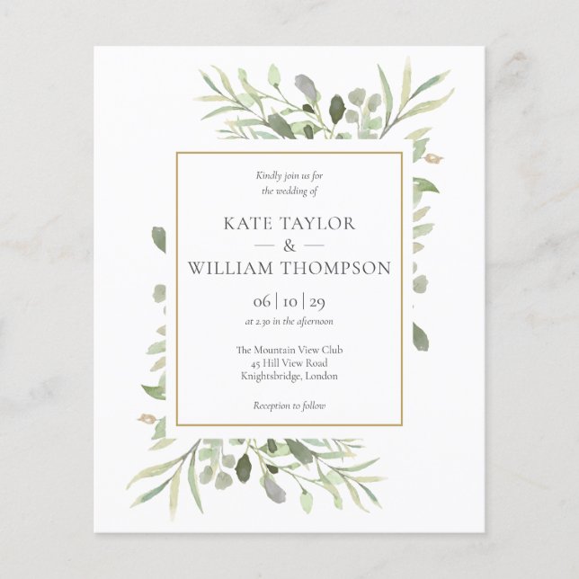 Papier Budget Verdure Foliage Faire-part de mariage Flora (Devant)