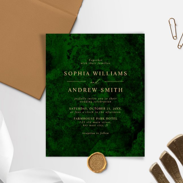 Papier BUDGET Verdure & Or Minimal Faire-part de mariage (Créateur téléchargé)