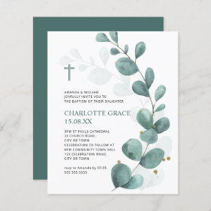 Papier Budget Vert Aquarelle Eucalyptus Baptême Invitatio
