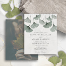 Budget Vert Aquarelle Ginkgo Faire-part de mariage