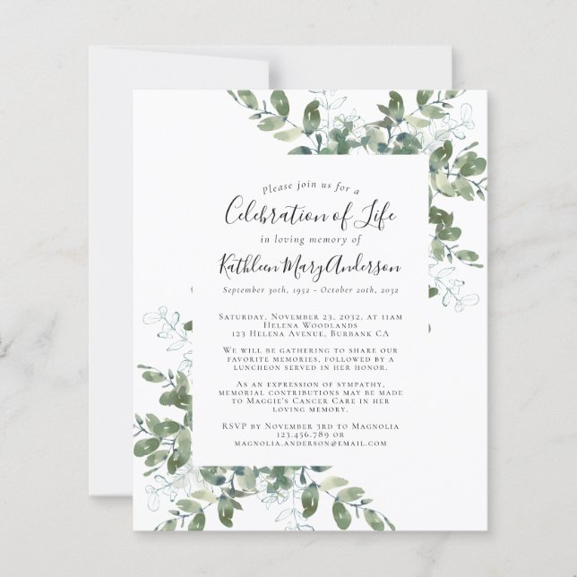 Papier Budget Vert Célébration de la vie Invitation (Devant)