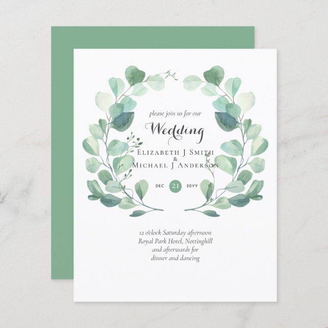 Papier Budget vert Eucalyptus Mariage Invite (Devant / Derrière)