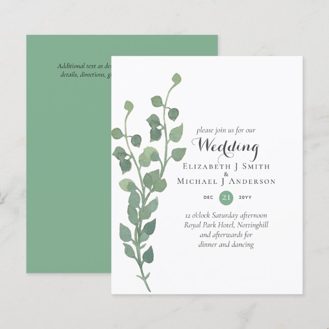 Papier Budget vert Eucalyptus Mariage Invite (Devant / Derrière)