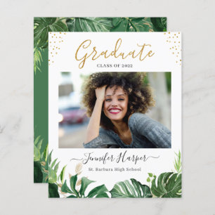 Papier Budget vert Faire-part de graduation tropicale