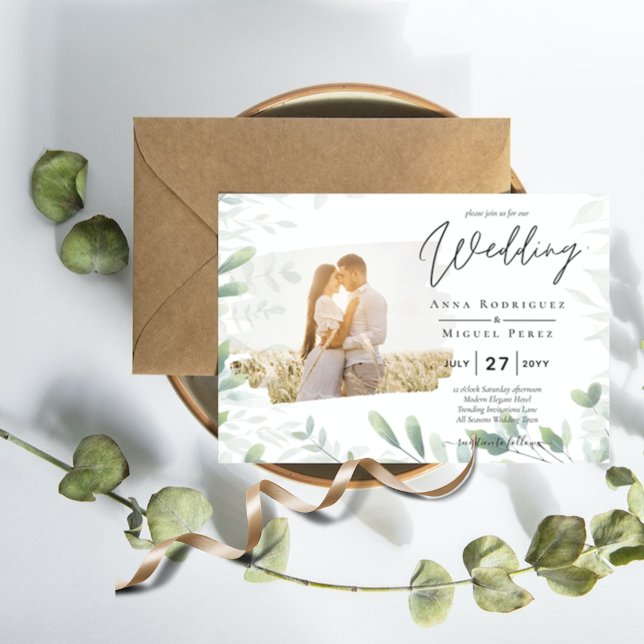 Papier Budget vert Faire-part de mariage Eucalyptus (Créateur téléchargé)