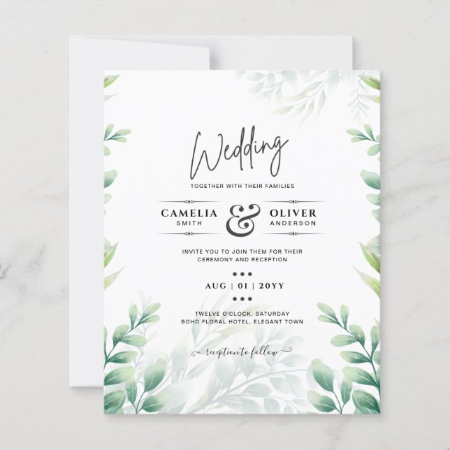 Papier BUDGET Vert Faire-part de mariage QR CODE RQR RSVP (Devant)