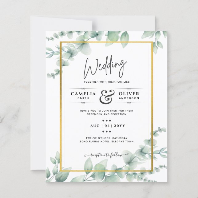 Papier BUDGET Vert Faire-part de mariage QR CODE RQR RSVP (Devant)