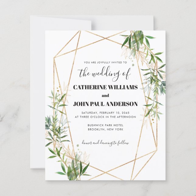 Papier Budget Vert Feuillage Feuillage Or Mariage moderne (Devant)