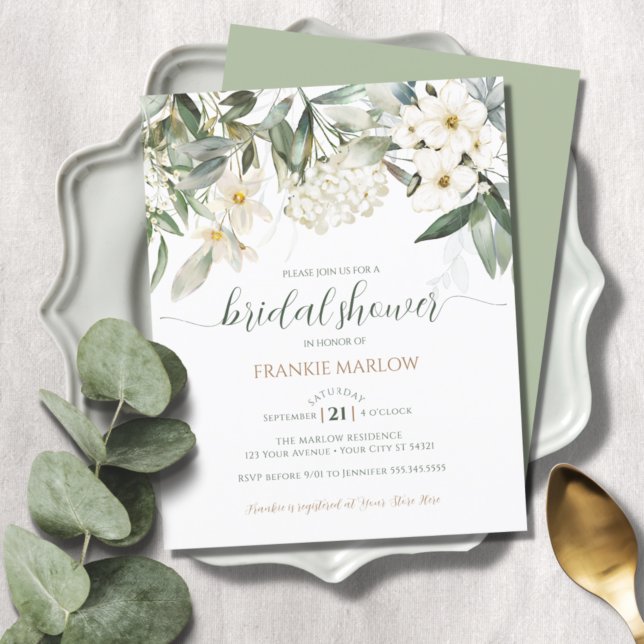Papier Budget vert Floral Bridal Shower Invitation (Créateur téléchargé)