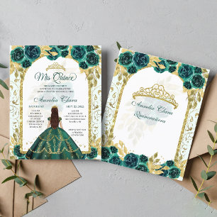 Papier Budget Vert Floral Princesse Or Arc Quinceanera