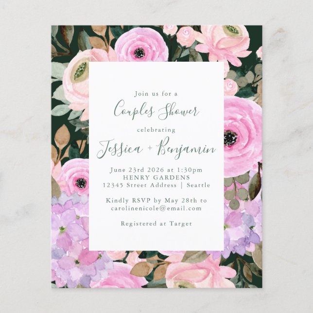 Papier Budget Vert foncé Lilac Botanique Couples Douche (Devant)