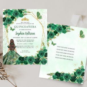 Papier Budget Vert foncé Or Floral Princesse Quinceañera