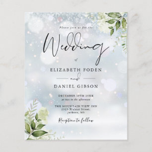 Papier Budget Vert Monogramme Hiver Mariage Invitation