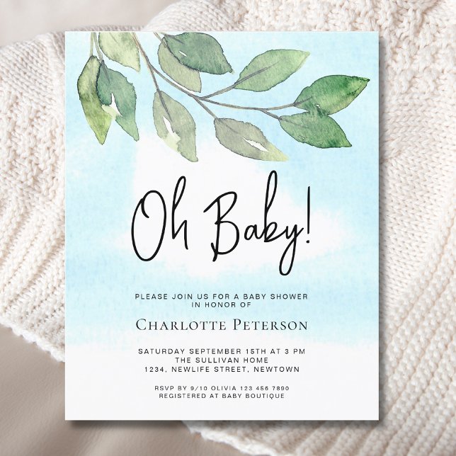 Papier Budget Vert Oh Baby Baby shower Invitation (Créateur téléchargé)