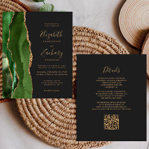 Papier Budget Vert Or Agate Foncé Code QR Mariage