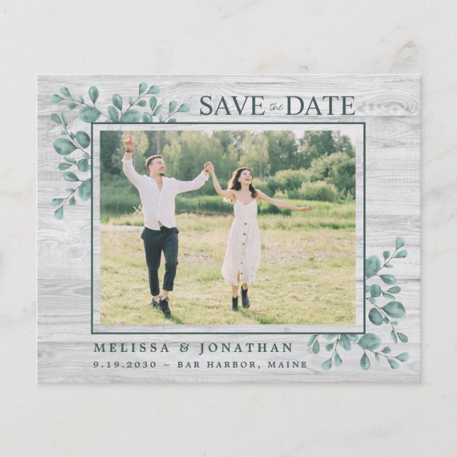 Papier Budget Vert Photo Mariage Enregistrer La Date Invi (Devant)