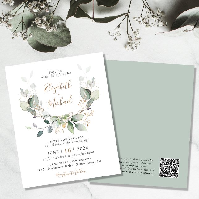 Papier Budget vert QR Code Faire-part de mariage (An elegant wedding Invitation to set the tone for an unforgettable event)