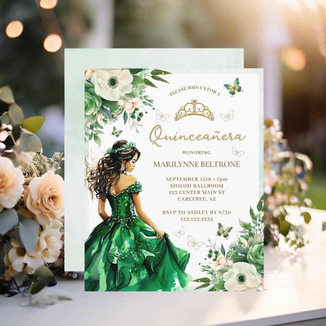 Papier Budget Vert Robe Florale Papillon Quinceañera (Créateur téléchargé)