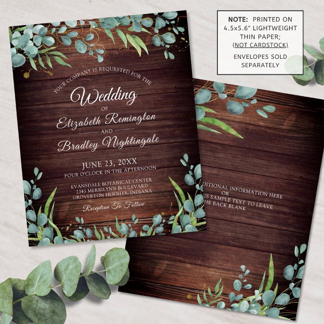 Papier Budget Vert Rustique Eucalyptus Mariage Invitation (Créateur téléchargé)