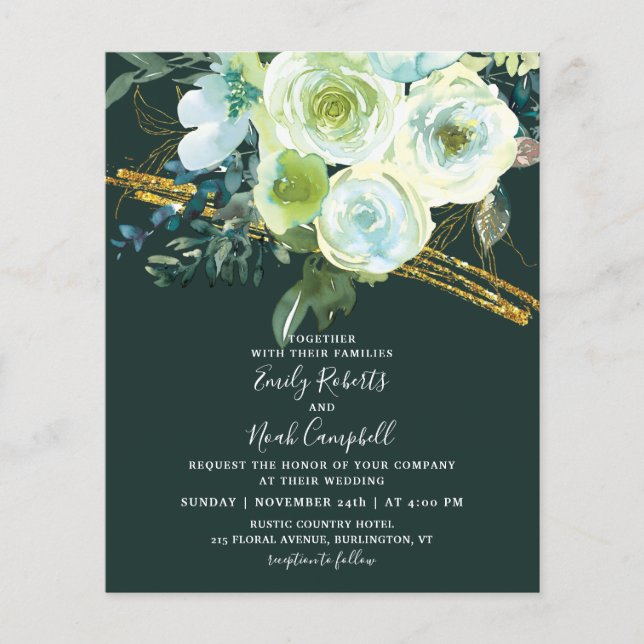 Papier Budget Vert Turquoise Floral Gold Photo Mariage (Devant)