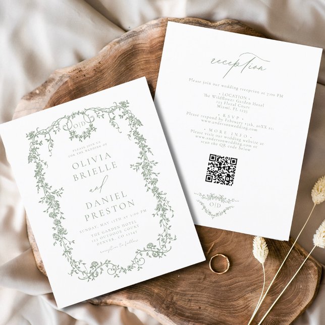 Papier Budget vert Victorian QR Code Tout en un Mariage (Créateur téléchargé)